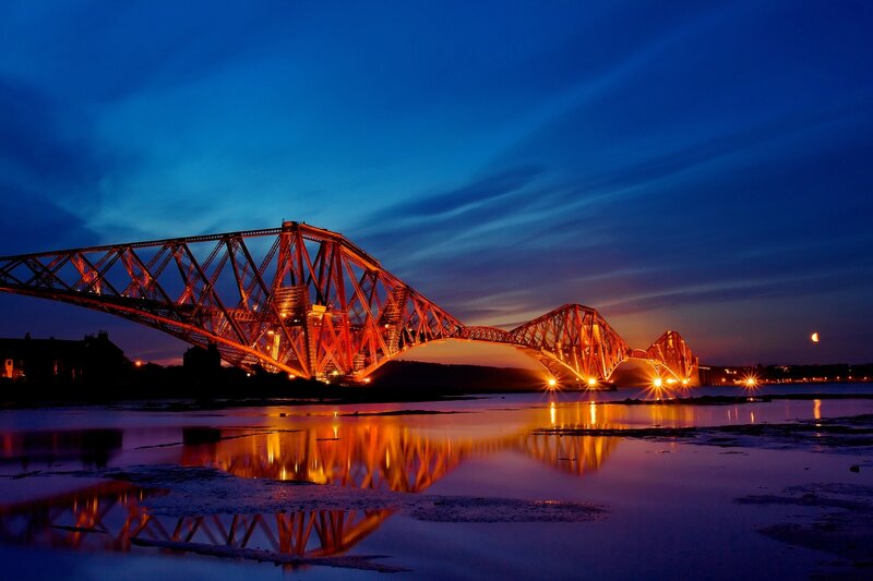 Forth Bridge at Dusk — Blue, Dramatic, Night, Photograph