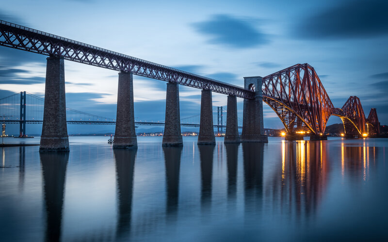 Forth Bridge at Dusk — Blue, Serene, Night