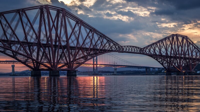 Forth Bridge at Sunset — Red, Dramatic