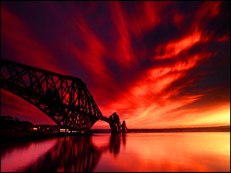 Forth Bridge at Sunset — Red