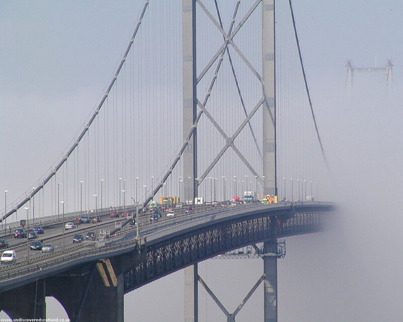 Forth Road Bridge in fog