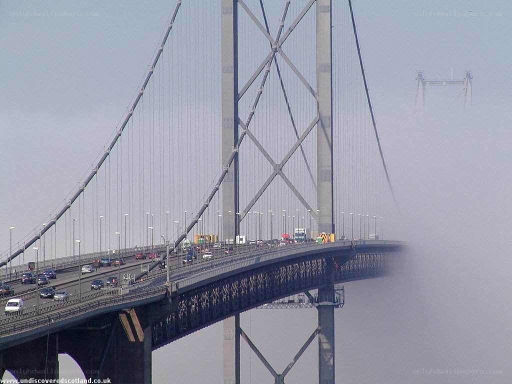 Forth Road Bridge in fog