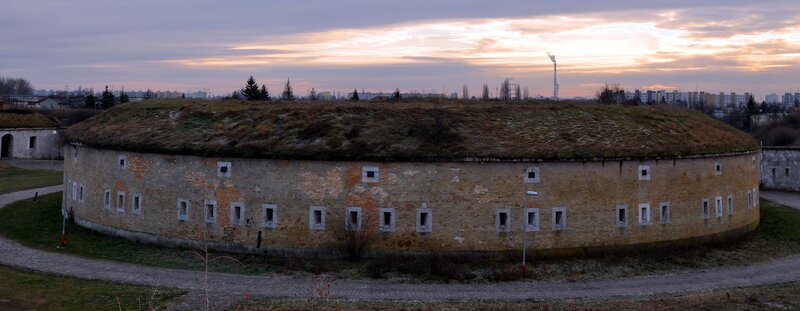 Fortified circular structure at dusk