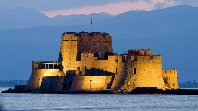 Fortress at dusk by the sea