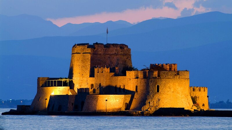 Fortress at dusk by the sea