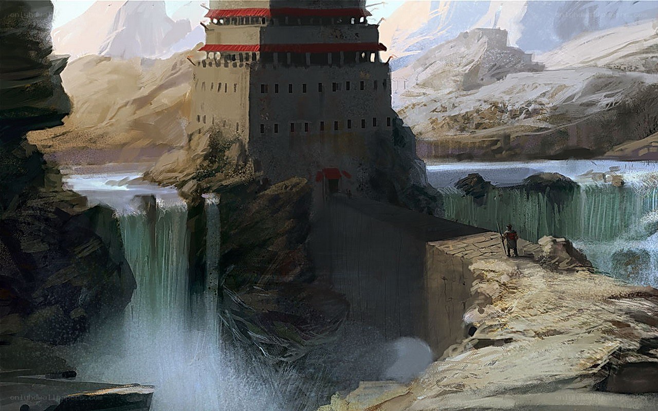 fortress by the waterfall