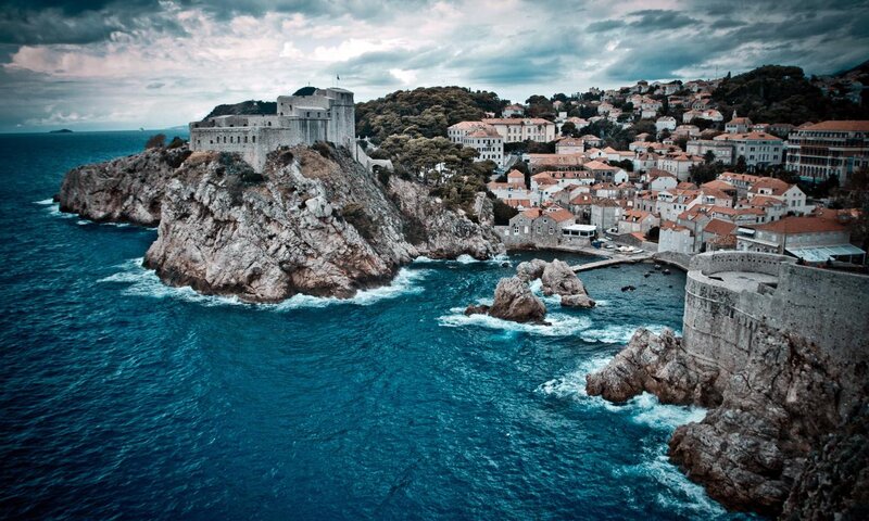 Fortress on Rocky Coast — Blue, Dramatic