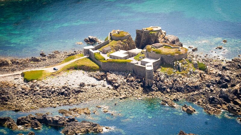 Fortress on Rocky Island — Blue, Serene