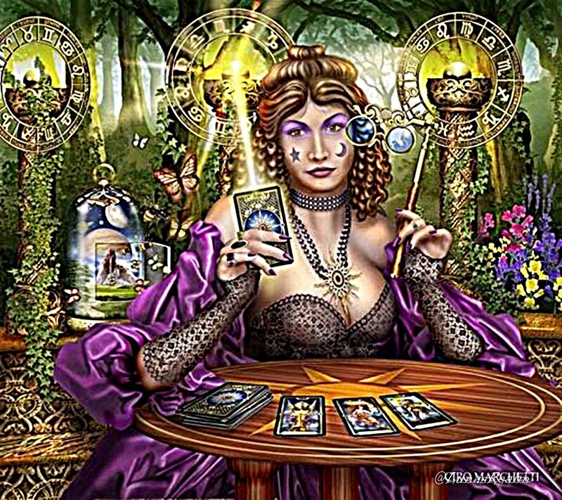 fortune teller in a mystical forest