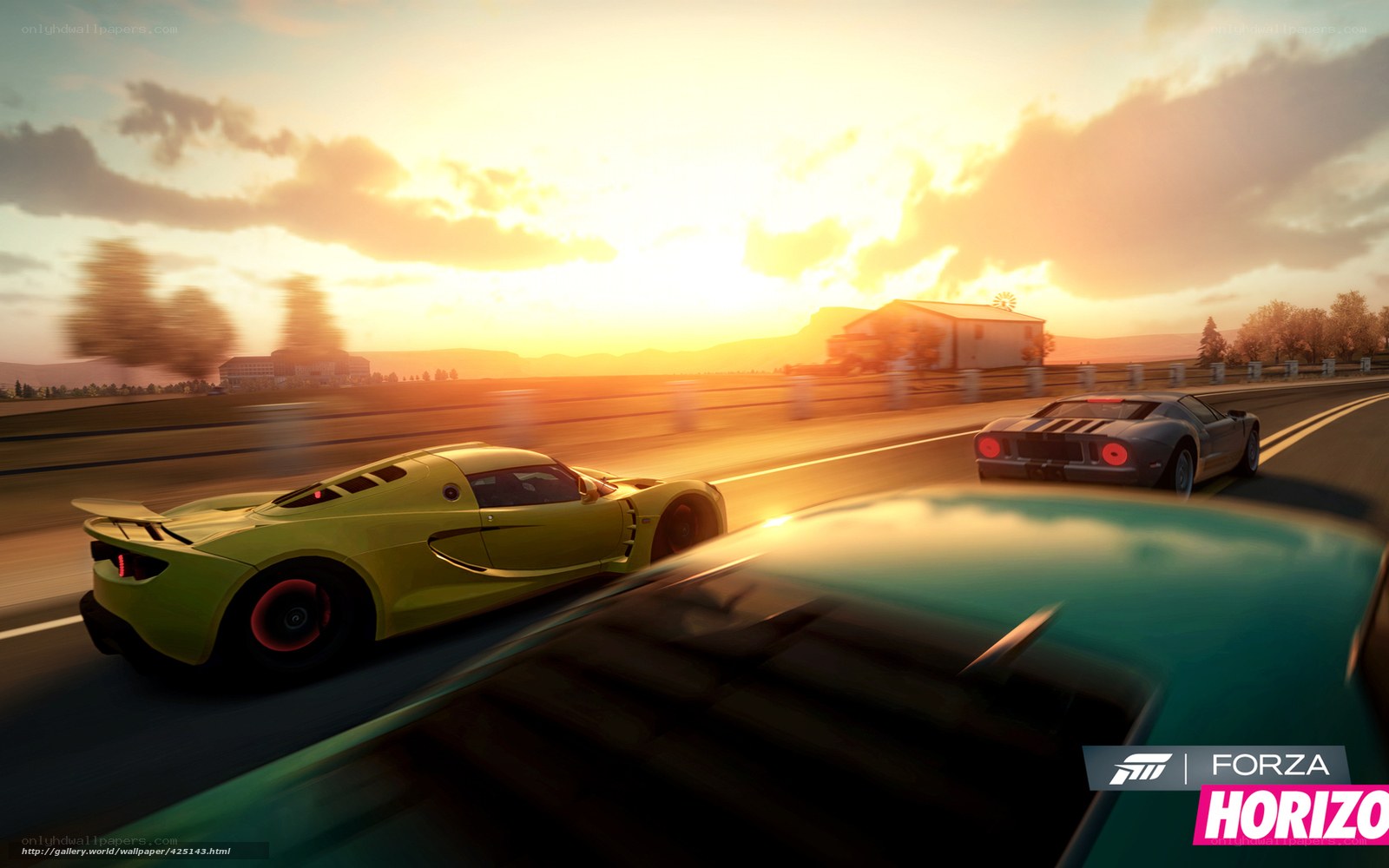 Forza Horizon racing at sunset