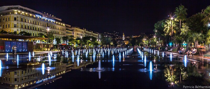 Fountain at Night — Black, Serene, Photograph