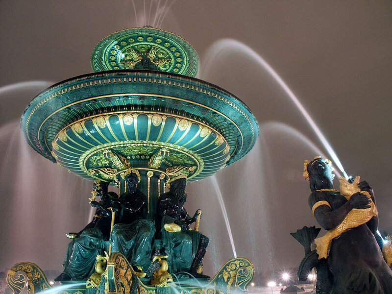 Fountain at night in Paris