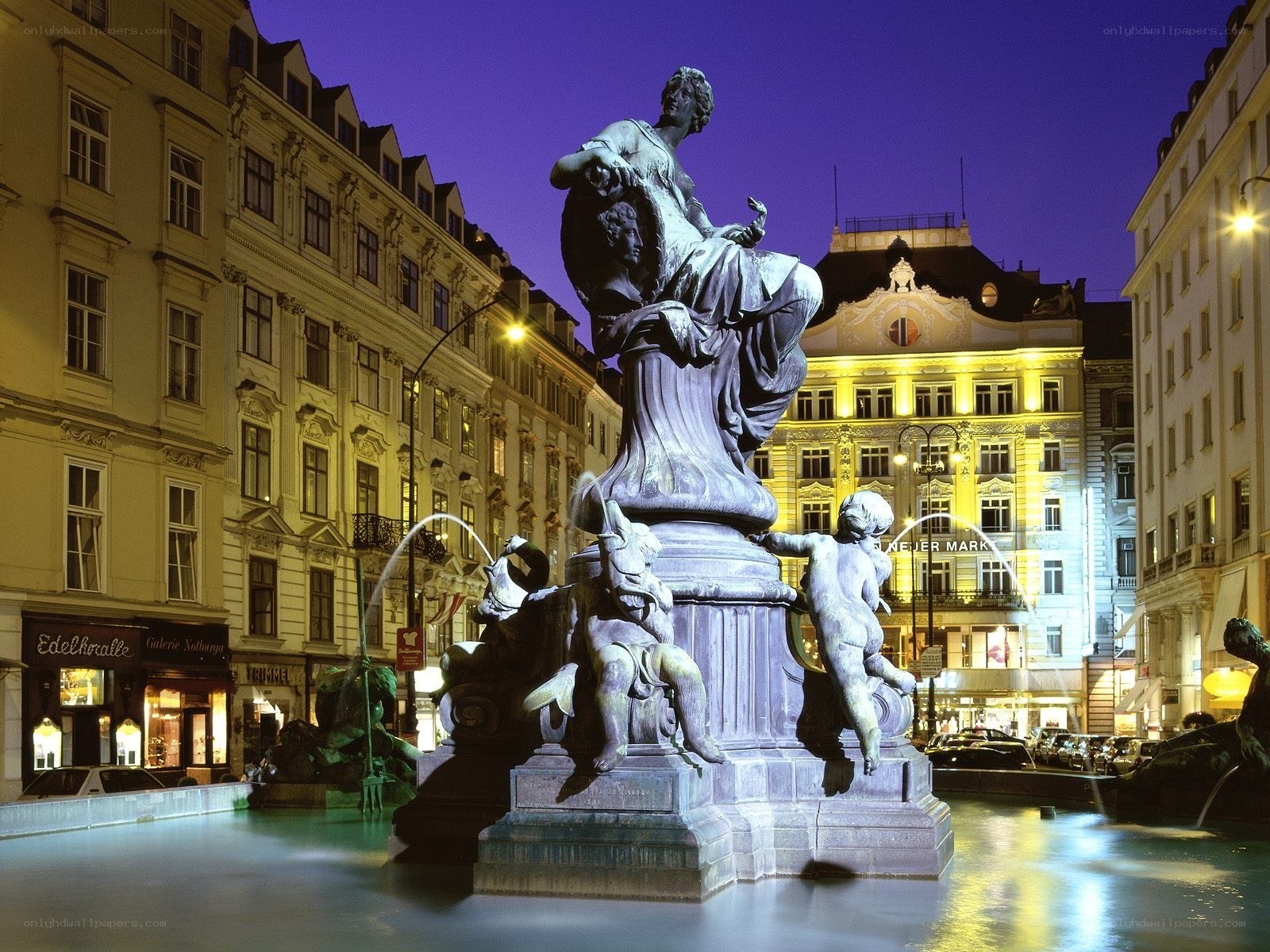 fountain at night in vienna