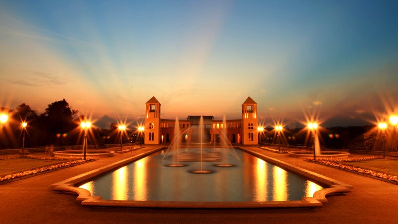Fountain at Sunset — Blue