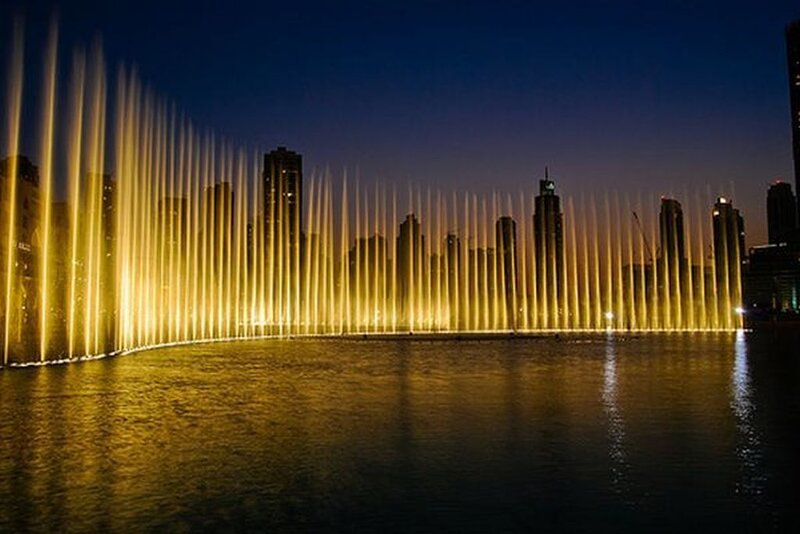 Fountain Display at Night — Yellow