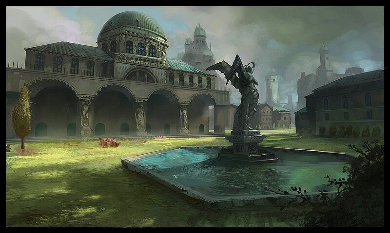 fountain in a grand courtyard