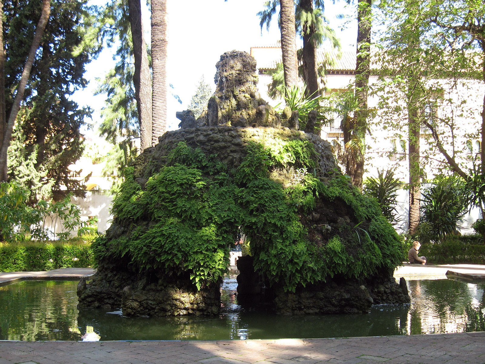 Fountain in a lush garden