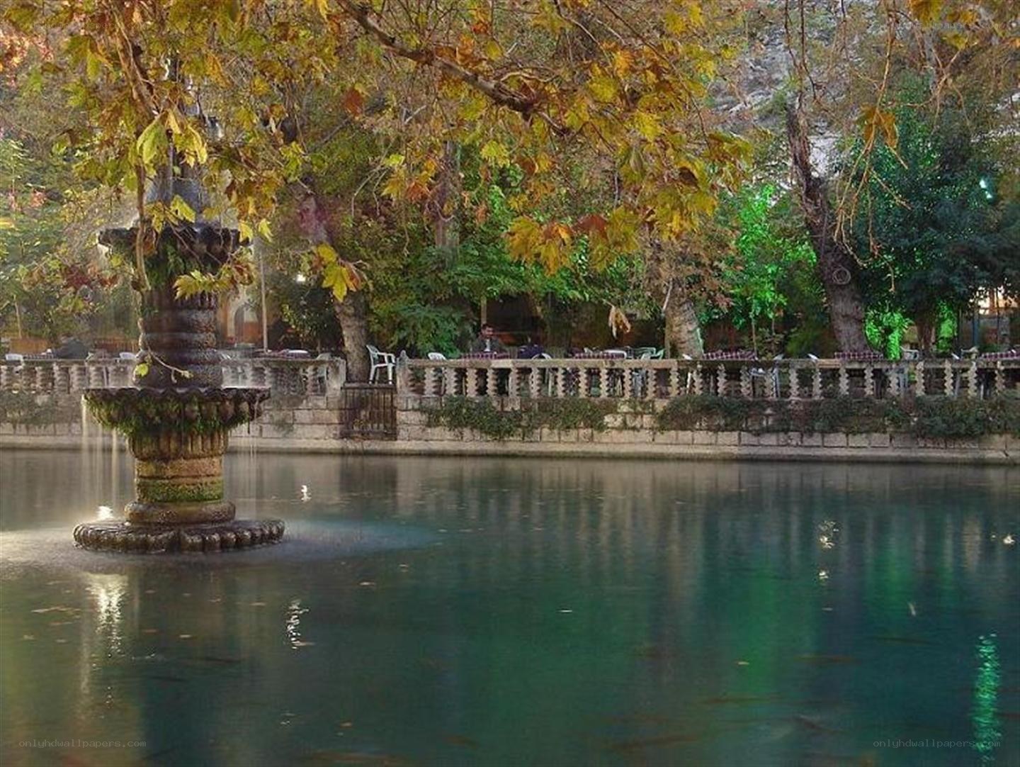 fountain in autumn park