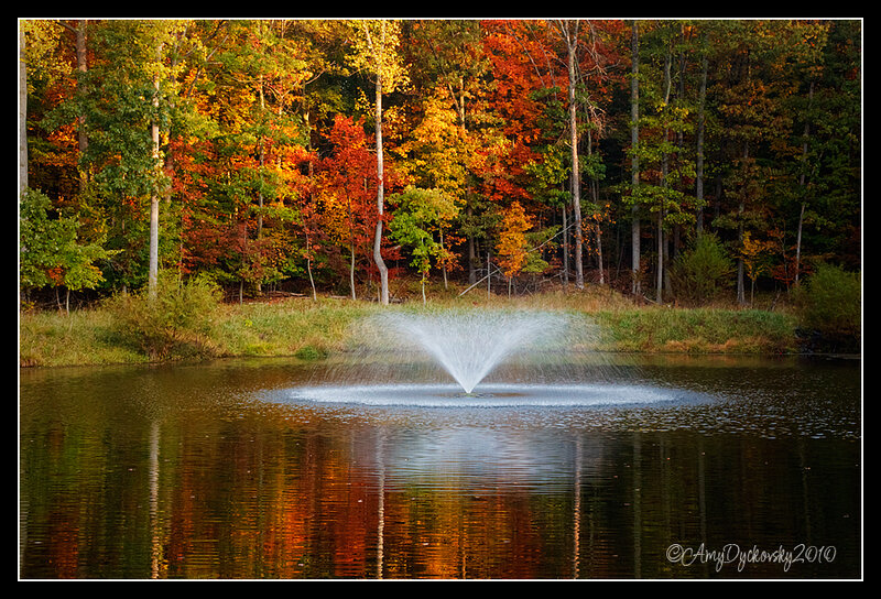 Fountain in Autumn Pond