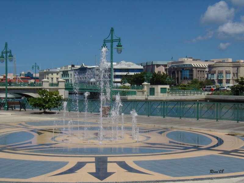 Fountain in City Square — Blue, Serene, Afternoon