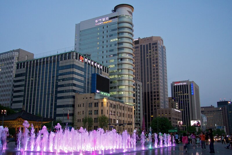 Fountain in City Square — Purple