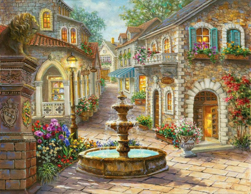 Fountain in Cobblestone Alley