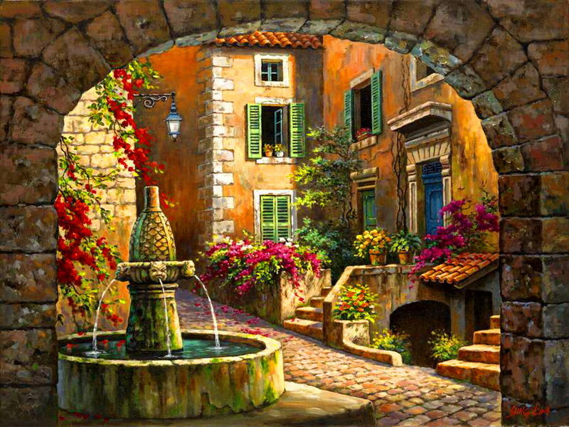 Fountain in Courtyard — Orange
