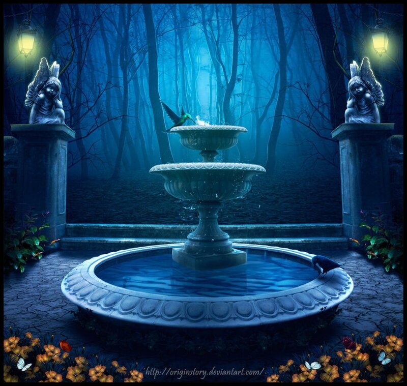 Fountain in Forest — Blue