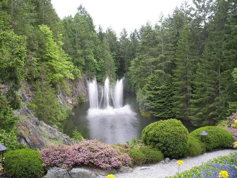 fountain in forested garden