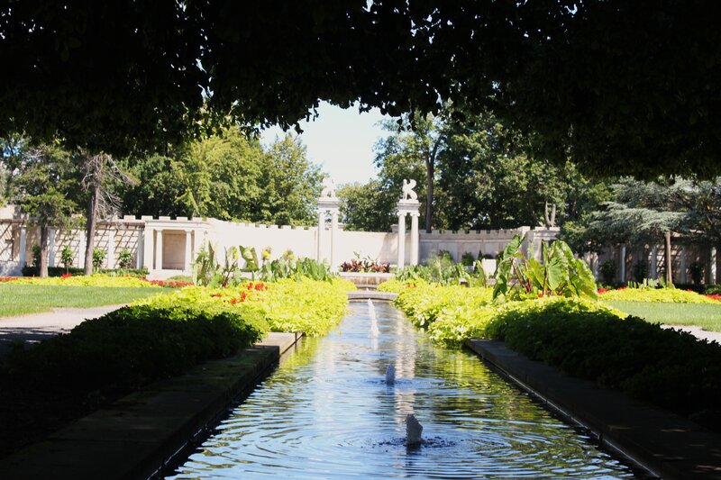 Fountain in Garden — Green, Serene, Afternoon, Photograph