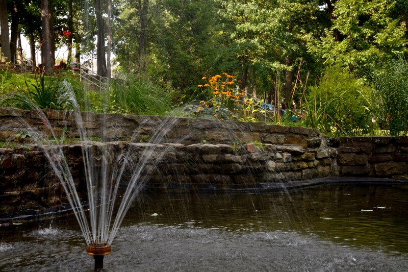 Fountain in Garden Pond — Green, Serene