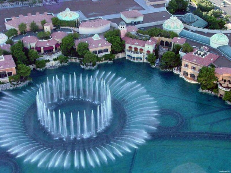 Fountain in Lake — Blue, Serene