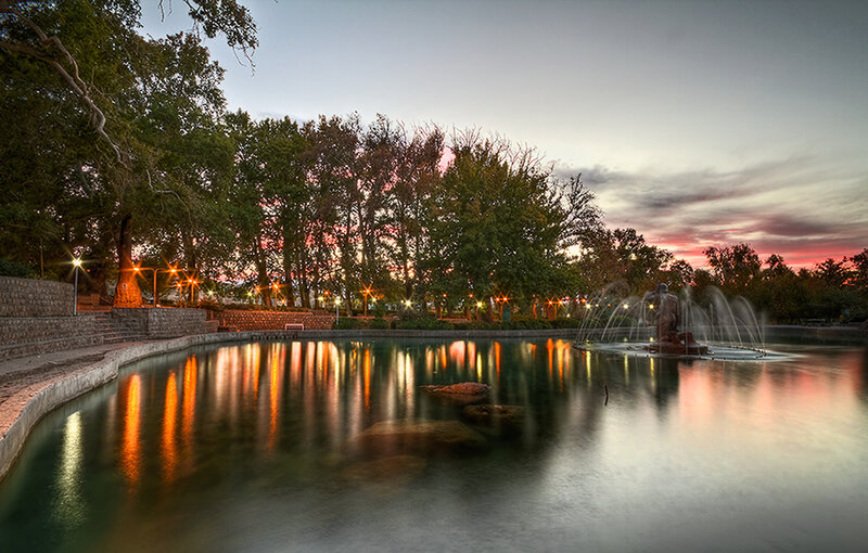 Fountain in Park at Dusk