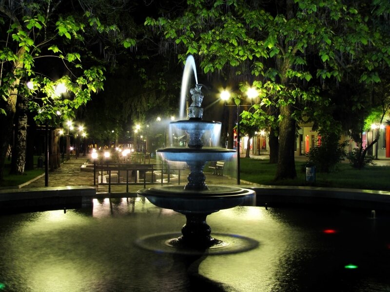 fountain in park at night