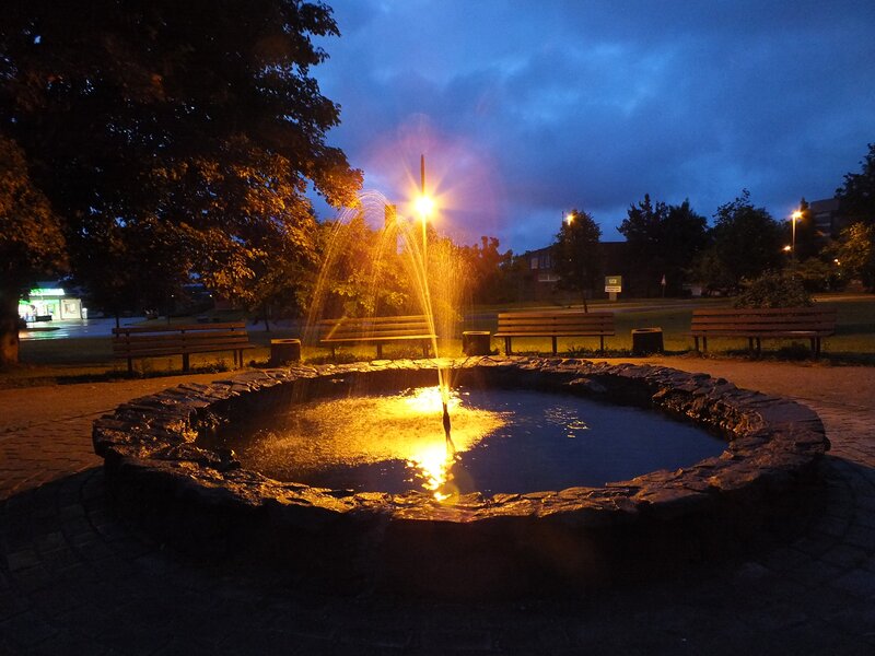 Fountain in Park at Night — Blue, Calm