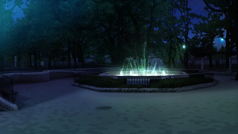 Fountain in Park at Night — Blue