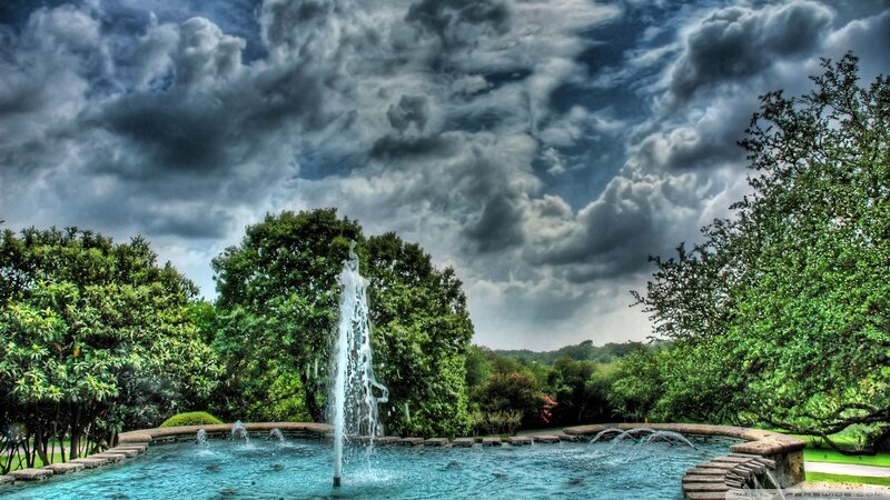 Fountain in Park — Blue, Dramatic