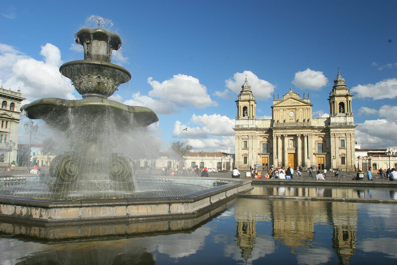 Fountain in Plaza — Blue, Bright