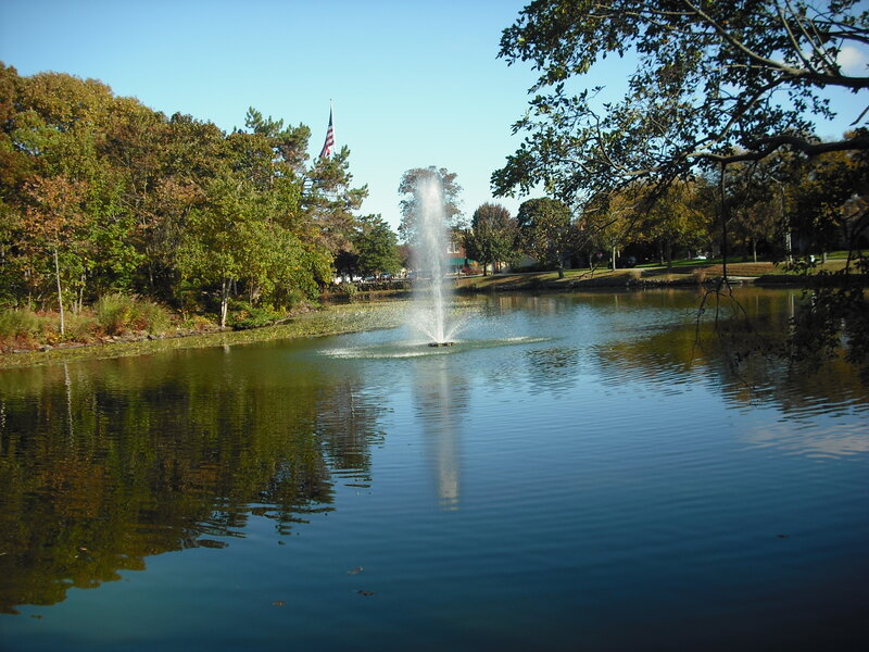 Fountain in Pond — Blue, Serene, Autumn