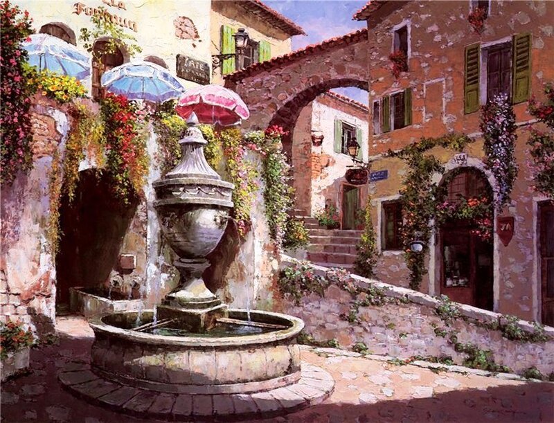 Fountain in Town Square — Beige