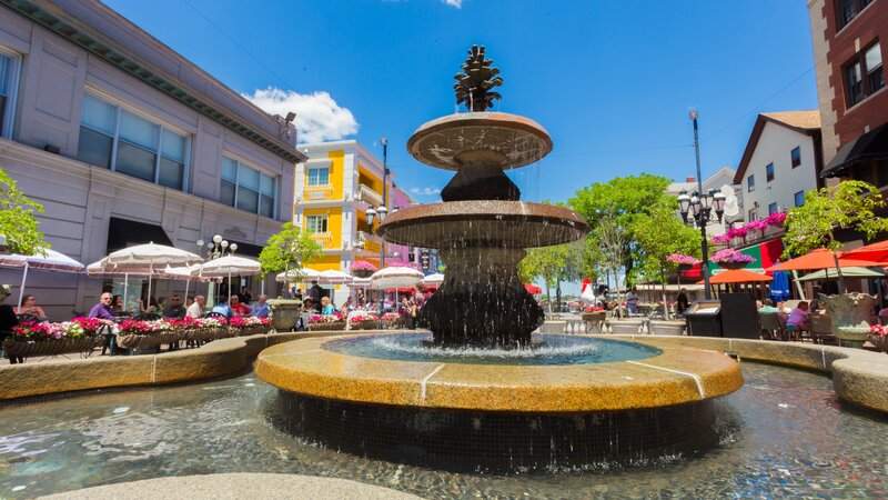 Fountain in Town Square — Blue, Lively