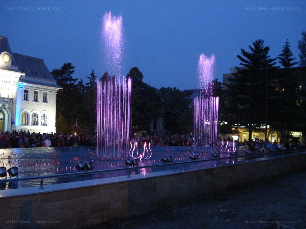 Fountain show at dusk