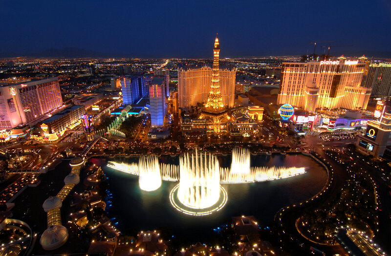 Fountain Show at Night — Black, Dramatic, Photograph, Las Vegas
