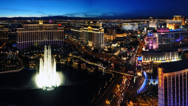 Fountain Show at Night — Blue, Dramatic, Photograph, Casinos, City Lights