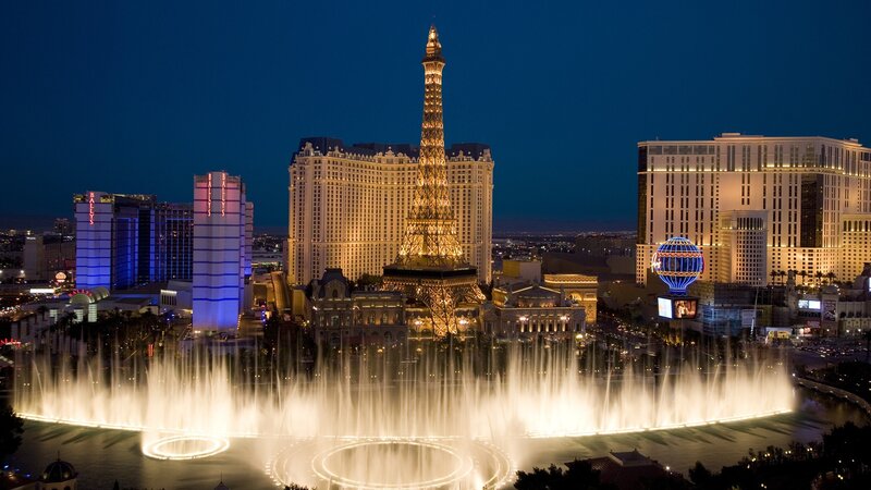 Fountain Show at Night — Blue, Dramatic, Photograph, Eiffel Tower Replica