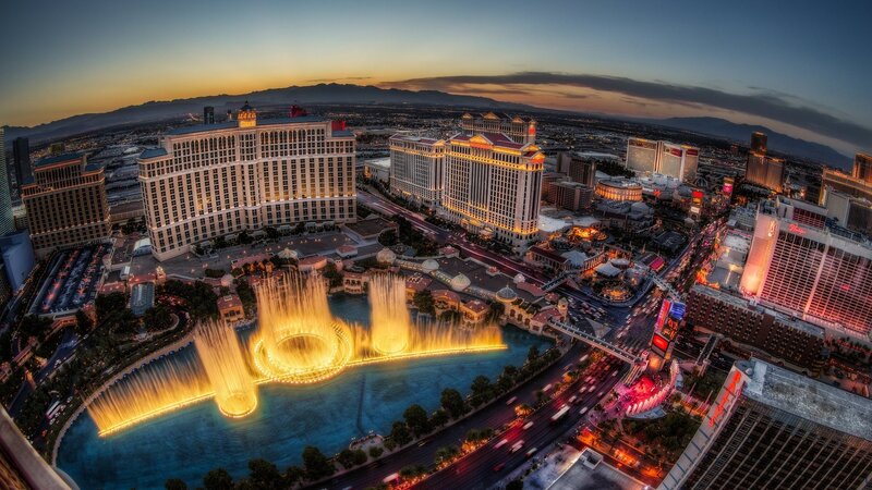 Fountain Show at Night — Blue, Dramatic, Photograph, Hotel