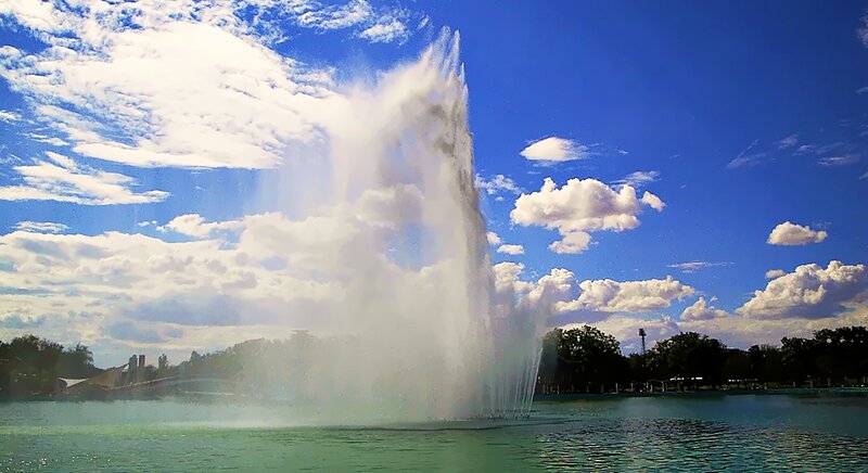 Fountain Spraying Water — Blue