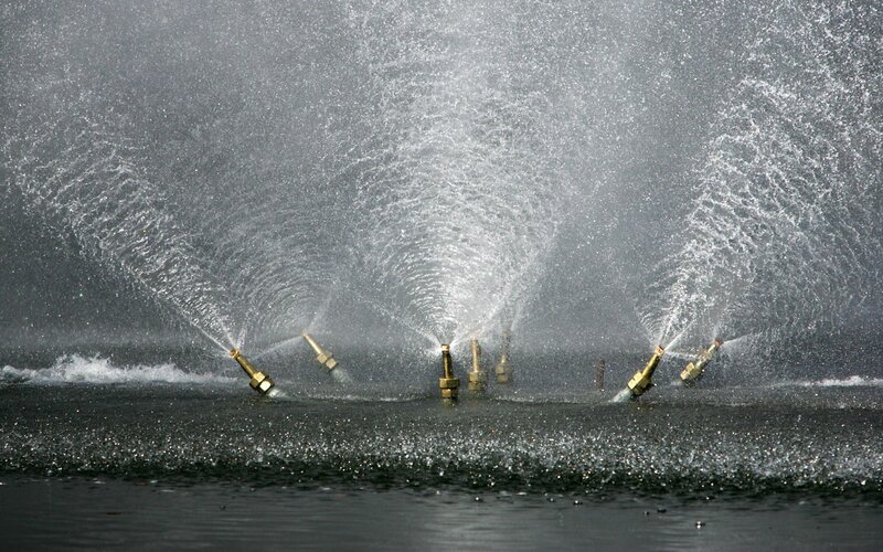 Fountain water jets in action