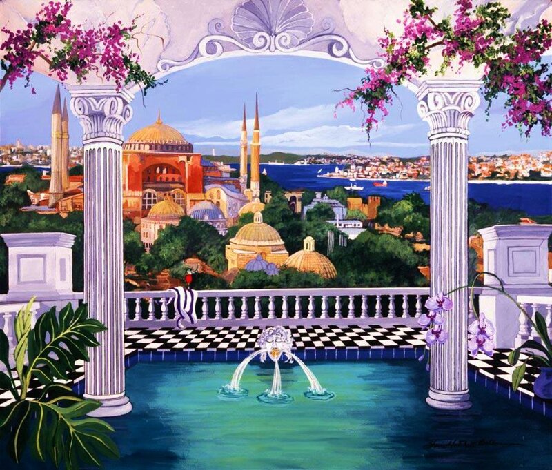 Fountain with City View