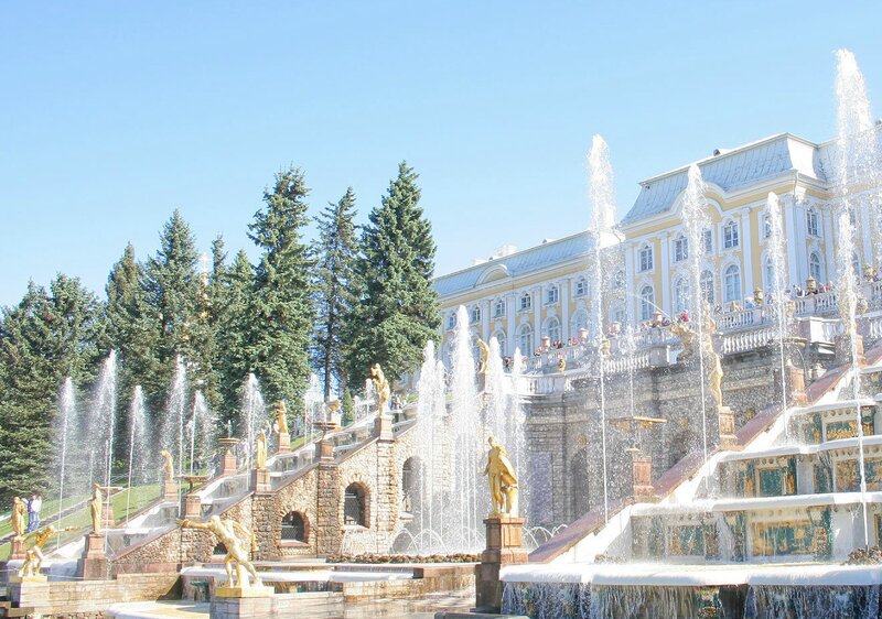 Fountain with Golden Statues — Blue